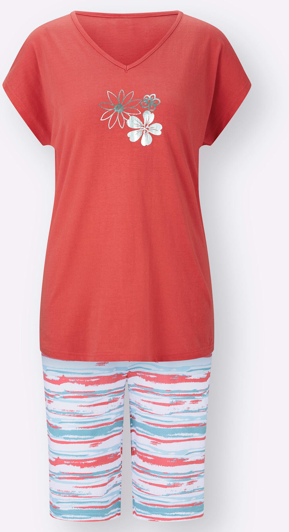 Shorty, Damen, Gr. 44/46, orange (koralle, ecru), 100% Baumwolle, Homewear-Sets Shorty koralle, ecru 44/46