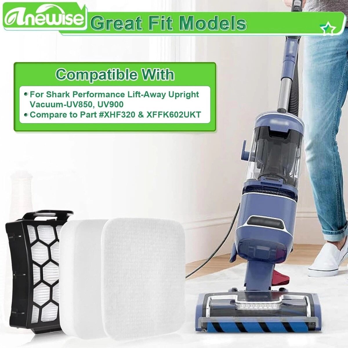 INF Kit de rechange pour aspirateur compatible avec Shark - 2 filtres HEPA + 4 filtres mousse et feutre, brosse de nettoyage,
