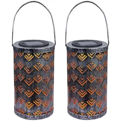 Solarleuchte Laterne Solarlaterne silber antik Außenleuchte Laterne Lichteffekt, Dekorstanzungen, Metall, 1x LED 0,06W warmweiß, DxH 11x19 cm, 2er Set