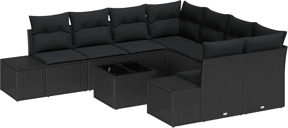 Garten Sofa Set, Modular für Terrasse & Balkon, Poly Rattan, UV-beständig, Wetterfest, 9-teilig, 6 Sitzplätze, Schwarz