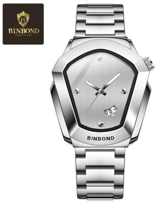 Trendy Discount Goods BINBOND Fashion Men Watch For 2025, Motorcycle Concept Large Face Watch, Business Style Waterproof Timepiece silver White