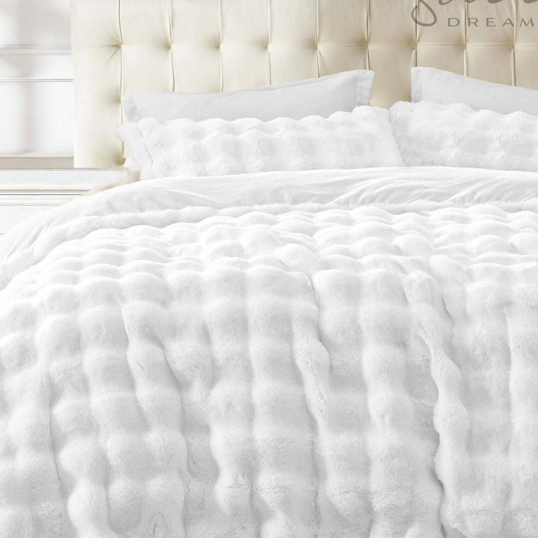 Symple Stuff Luxury Thermal Supersoft Faux Fur Duvet Set White King