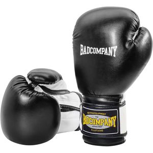 Bad-Company Boxhandschuhe schwarz, für Kinder & Erwachsene, Trainingshandschuhe aus Kunstleder, mit Klettverschluss, 10oz