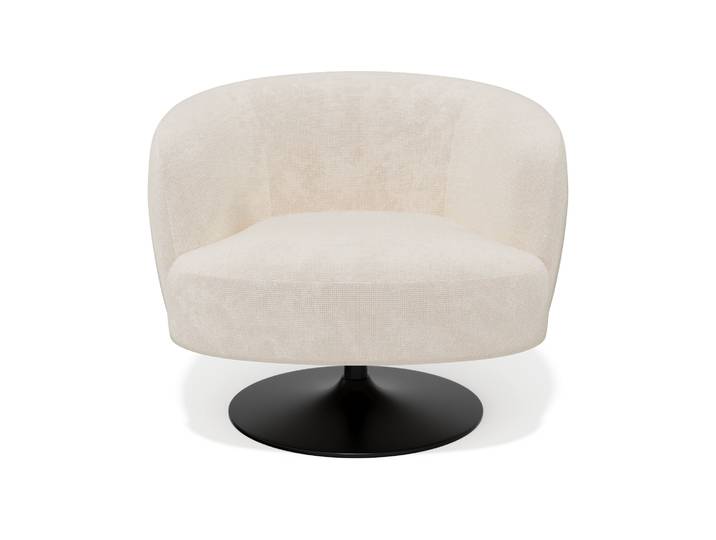 Fauteuil De Salon Pivotant En Velours Chenillé Crème Oska