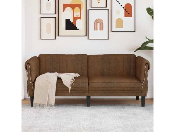 HEFZGDB 2-Sitzer Sofa Braun Kunstleder Wildleder-Optik mit strapazierfähigem Mikrofaserstoff und komfortabler Polsterung für modernes Wohnzimmer Design langlebig und pflegeleicht