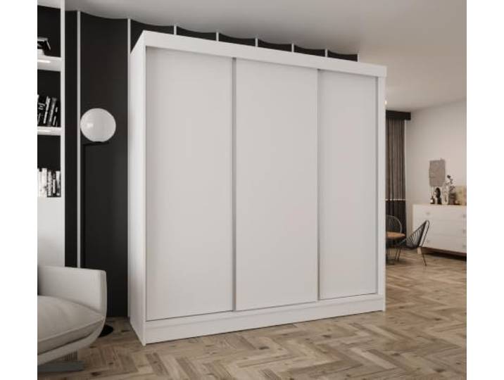 Kleiderschrank mit Schiebetüren 190cm breit Weiß 190x205 cm 2 Kleiderstangen, Ohne Schubladen, MDF Platte, Inklusive Montageset, Mit Einlegeböden, Viel Stauraum, Praktische Aufteilung