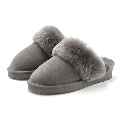 Hausschuh "Pantoffeln, Clogs, Schlappen, Pantolette", Damen, Gr. 37, grau, Obermaterial: 100% Rindsleder. Decksohle: 100% Lammfell. Futter: 100% Lammfell. Laufsohle: 100% Synthetik, VIVANCE DREAMS BY LASCANA, Veloursleder, unifarben, Basic, Schuhe...