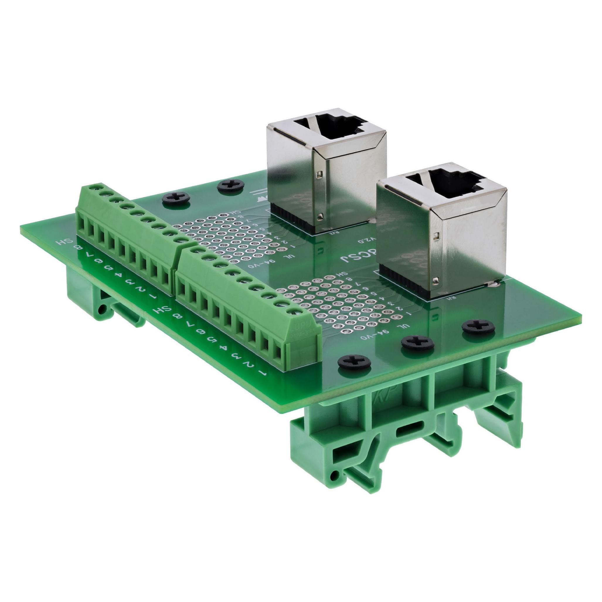 InLine Terminalblock, 2x RJ45 Buchse, nach oben, für Hutschiene (92505D)