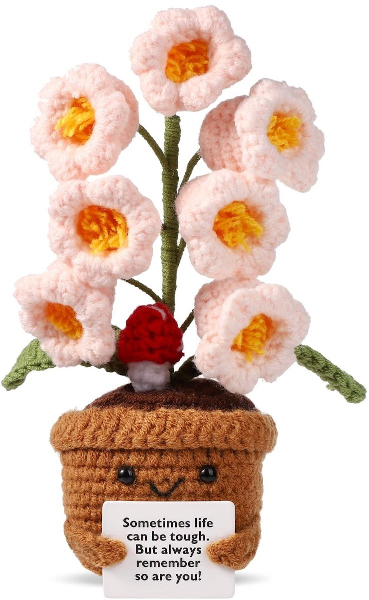 Omgoods Gehaakte Bloem met Positieve Ondersteuning - Vrolijke Bloempot Decoratie