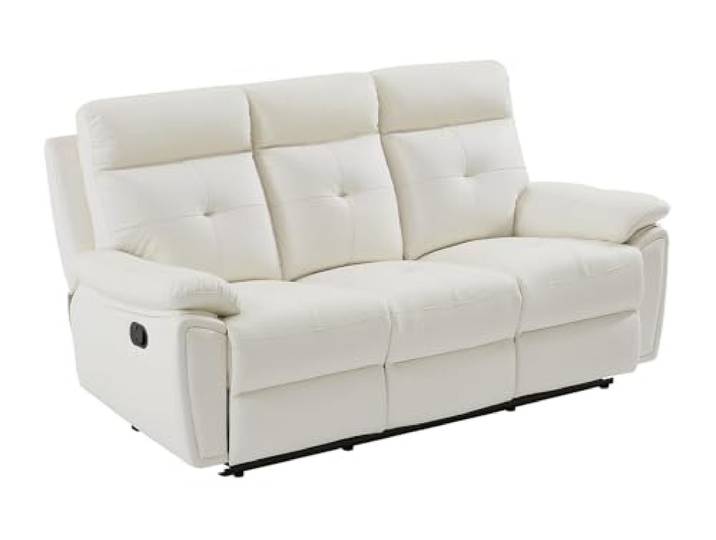 Vente-unique Relaxsofa 3-Sitzer - Leder - Weiß - Vineta Rindsleder Manueller Entspannungsmechanismus Manuelle Relaxfunktion