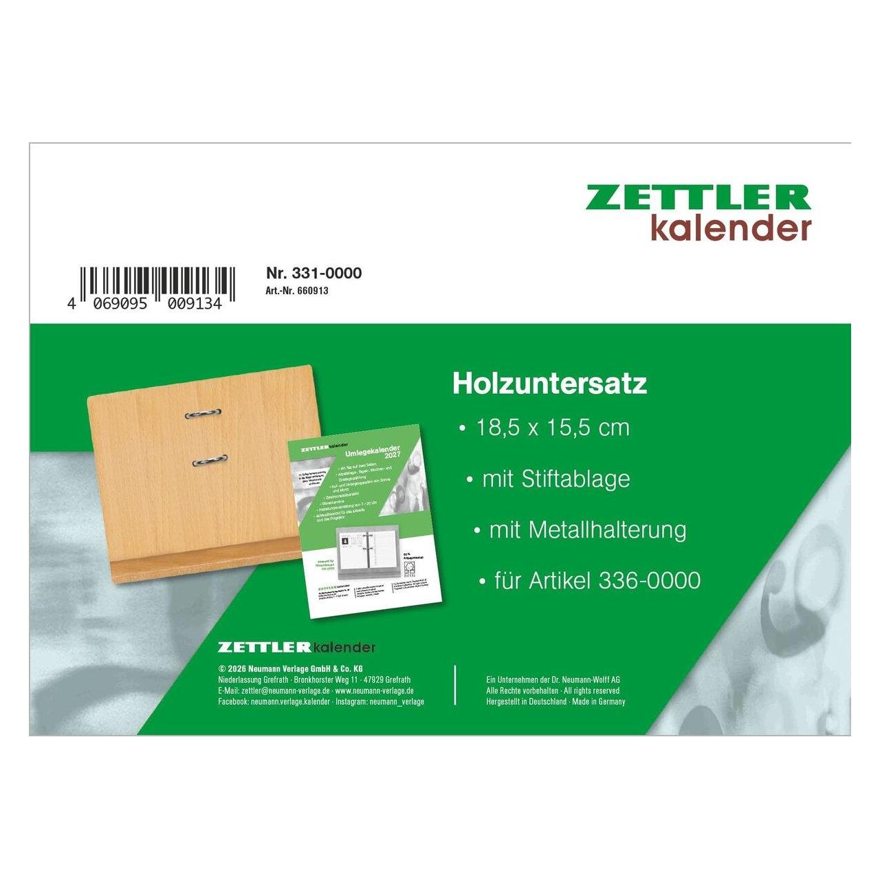 Neumann Verlage GmbH & Co. Holzuntersatz für Umlege-Kalender - 18,5x15,5 cm - mit Stiftablage - sehr stabil - 331-0000 (660913)