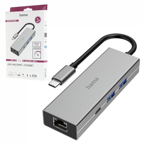 Hama USB-C Multiport Hub met 4 poorten en LAN-poort, grijs