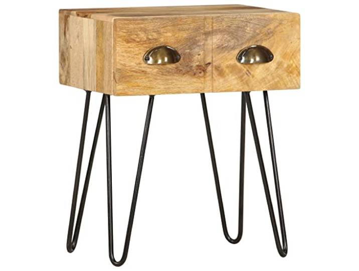 YUTAASU Nachttisch 40x30x50 cm Mango Massivholz 2 Schubladen, Rustikaler Stil, Beistelltisch, Einfacher Zusammenbau, Mit Wandbefestigung