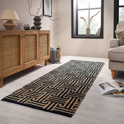 Teppich FLAIR RUGS "Meander Jute", schwarz, B:80cm L:230cm, Baumwolle, Jute, Kunstfaser, Teppiche, Teppich, mit griechischem Muster