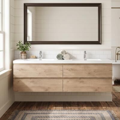 JimsMaison Wood Melamine with Resin & Calcium Carbonate Integrated Sink Wall-Mounted Bathroom Vanity, Pre-assembled