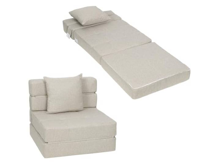 HOMCOM Fauteuil Convertible 1 Place Coussin Déhoussable Beige Fauteuil Lit Chauffeuse 1 Place\, Chaise de Sol\, pour Invités\, Salon\, Charge 120 kg