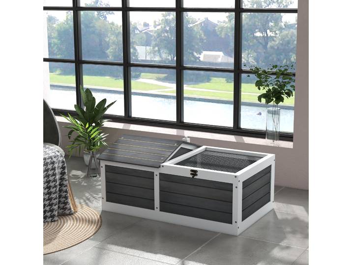 PawHut Enclos Tortue Bois 86x54x43cm 2 Espaces