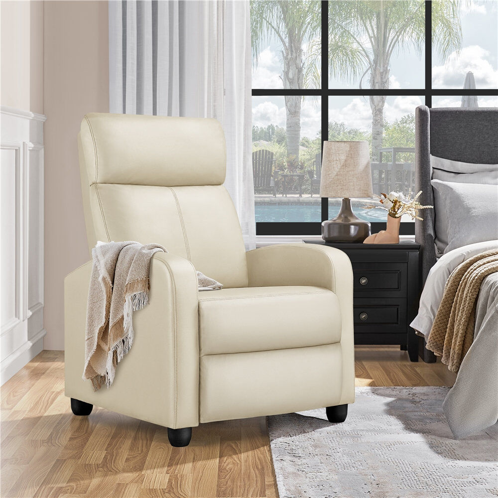 Yaheetech Manual Glider Recliner Armchair with 3 Relaxation Modes Beige 99.5cm H X 67cm W X 85cm D