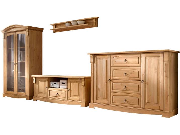 Wohnwand GOODPRODUCT Anna, Wohnzimmerset im Lanhausstil , beige (natur), Kastenmöbel-Sets, Wohnwand, aus massiver Kiefer, FSC, im romantischen Landhausstil
