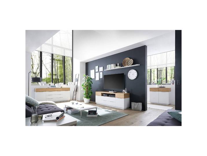 Enfilade I 182 x 63 x 40cm Blanc/Beige/Chêne/Blanc
