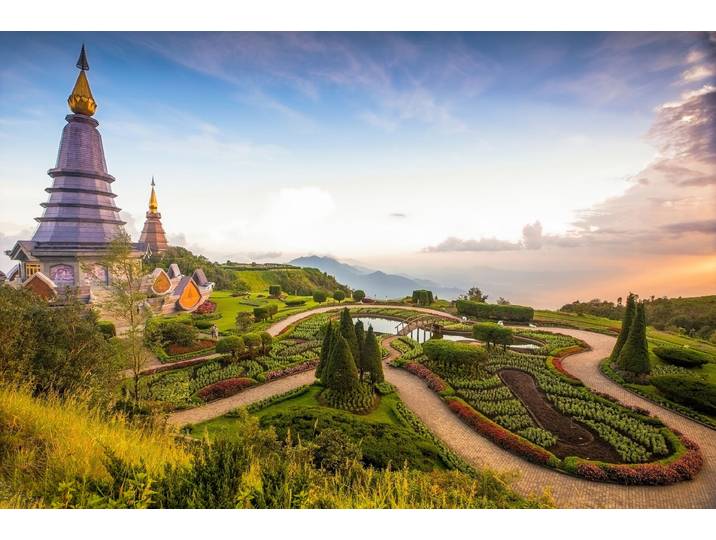Fototapete PAPERMOON CHIANG MAI PAGODEN-THAILAND GARTEN WOLKE SONNE PANORAMA , bunt, B:4m L:2,6m, Vlies, Tapeten, Fototapete