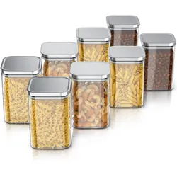Arendo Vorratsgläser 8er Set 1,2 L, Borosilikatglas quadratisch mit Edelstahldeckel, luftdicht, Vorratsbehälter, Transparent