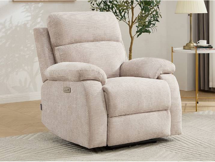 Fauteuil relax électrique massant en tissu chenille beige KOCENI