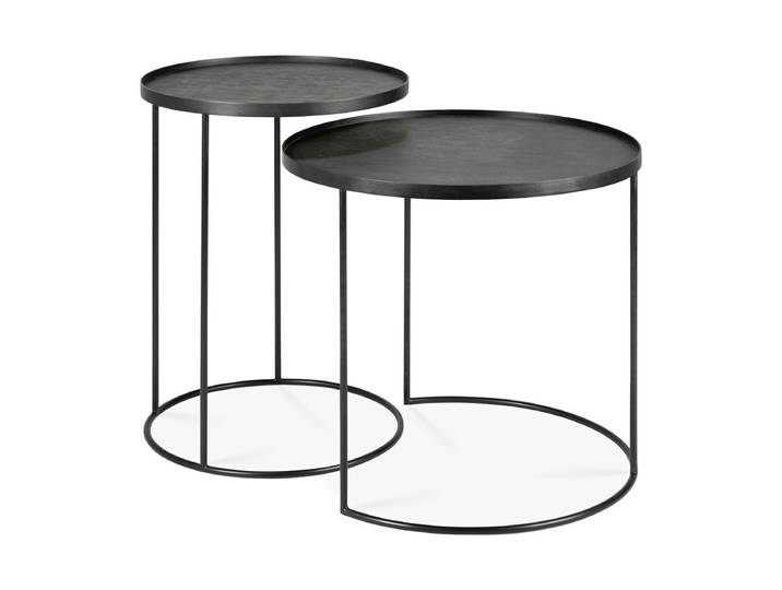 Ethnicraft Beistelltisch lackiertes Holz schwarz rund Tray