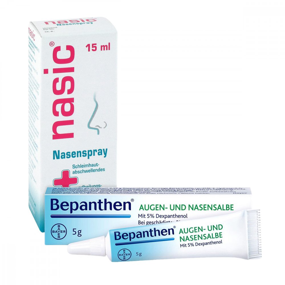 Nasic Nasenspray und Bepanthen Augen- und Nasensalbe 08101214