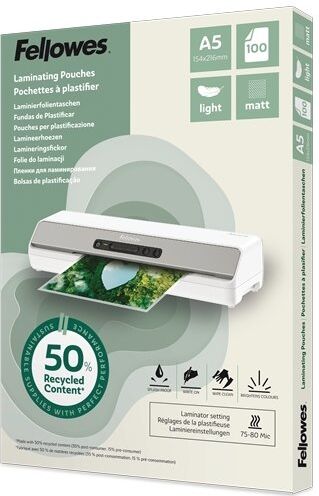 Fellowes A5 Lamineringslommer, 80 Mic, Mat