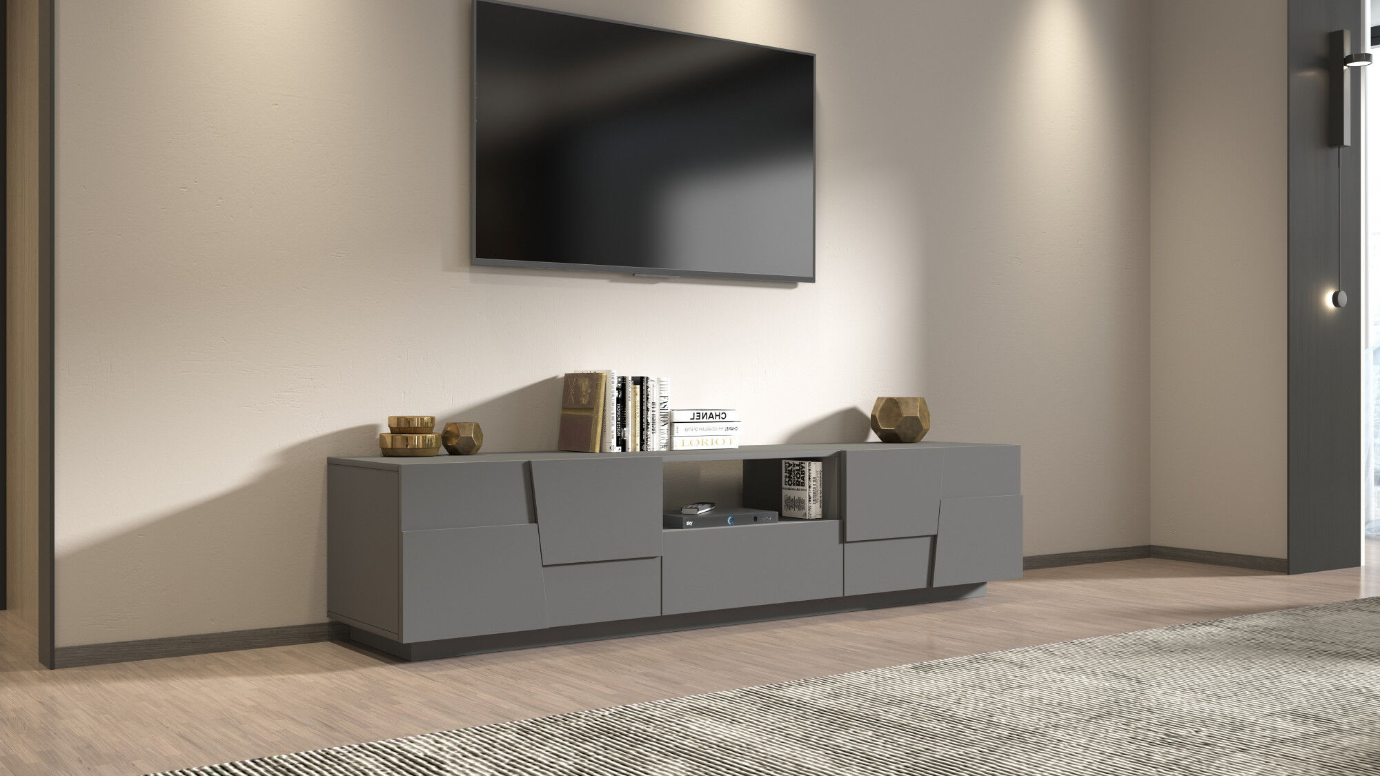Lowboard HOME AFFAIRE "Pongo", schwarz (anthrazit matt), B:220cm H:46cm T:44,2cm, Holzwerkstoff, Sideboards, Lowboard