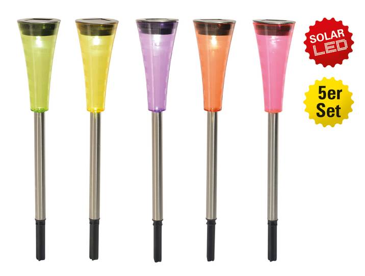 Näve LED Piquet de terre solaire\, set de 5 - acier inoxydable\, plastique - rouge\, violet\, orange ; 4180761