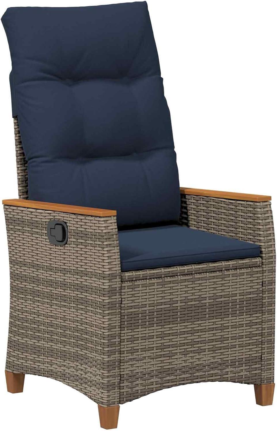 Verstellbarer Gartenstuhl in Grau und Marineblau aus Poly-Rattan für Garten, Terrasse, Innenhof und Balkon
