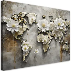 WANDBILD blumen weltkarte