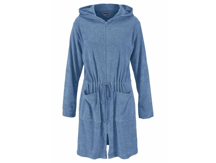 Damenbademantel GOODPRODUCT Nela, ideal für Sauna & Spa, Hotelbademantel, Morgenmantel Gr. XXXL, blau, L:95cm, Leichtfrottee, Hausmäntel, Damenbademantel, einfarbig, kurz, mit Kordelzug & Taschen, XS-3XL