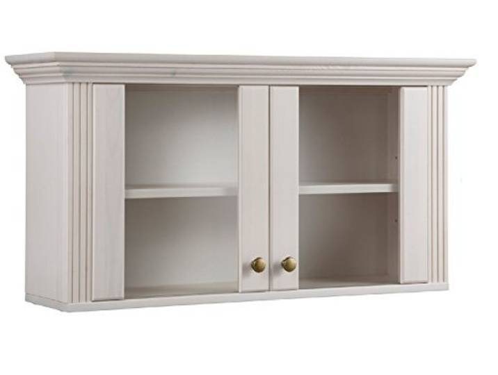 clever-moebel Hängevitrine aus massivem Kiefernholz, Weiß Hängeschrank Zwei Glastüren, Verstellbarer Einlegeboden, Landhausstil, 88x22x45 cm