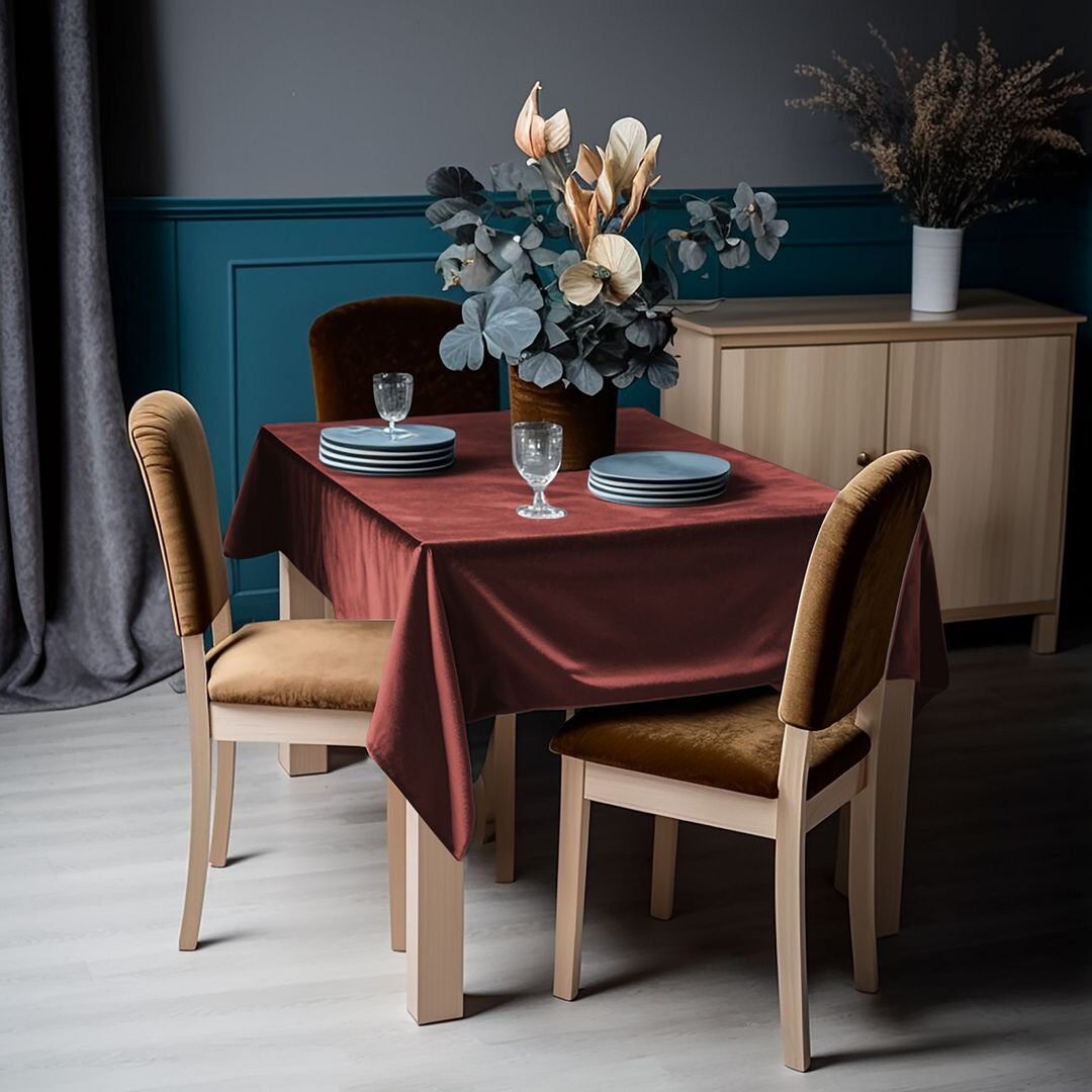 Lilijan Home & Curtain Matte Velvet Square Tablecloth Carmine Crimson 132cm W x 305cm L