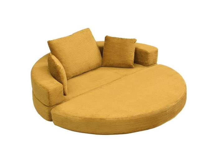 Canapé‑lit convertible - HIBA - Ovale 173x176 cm - Velours côtelé - Mousse HR - 2‑en‑1