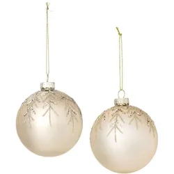 Weihnachtskugeln "Glitzer" aus Glas, creme, 8 cm Ø, 2 Stück