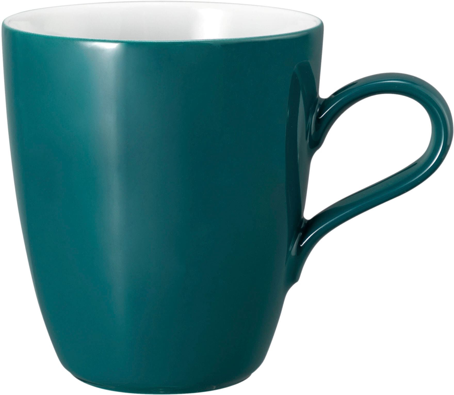 Becher SELTMANN WEIDEN "Life Fashion", blau (trendy petrol, weiß), H:10,3cm Ø:9cm, Porzellan, Trinkgefäße, Becher, Becher mit Henkel 0,40 l