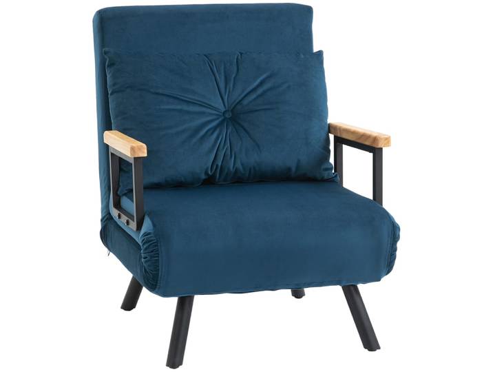 Fauteuil convertible inclinable coussin accoudoirs bois velours bleu