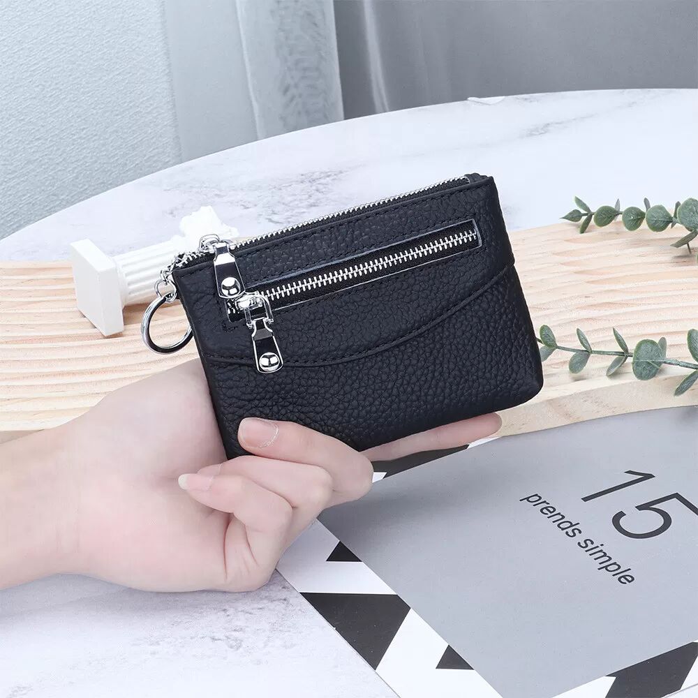 INF Porte-monnaie en cuir véritable Le noir