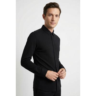 Businesshemd CINQUE "CIRONI", Herren, Gr. M, N-Gr, schwarz, Web, Obermaterial: 55% Baumwolle, 45% Polyester, unifarben, bequem normal, Rundhals, 1-Knopf-Manschette, Hemden, bügelfreie Piquet Qualität, Leisure-Fit