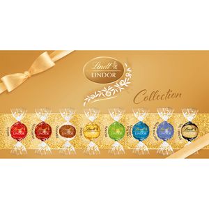 Lindt Pralinen Lindor Premium Präsent, 32 Stück, 8 verschiedene Sorten, einzeln verpackt, 400 g