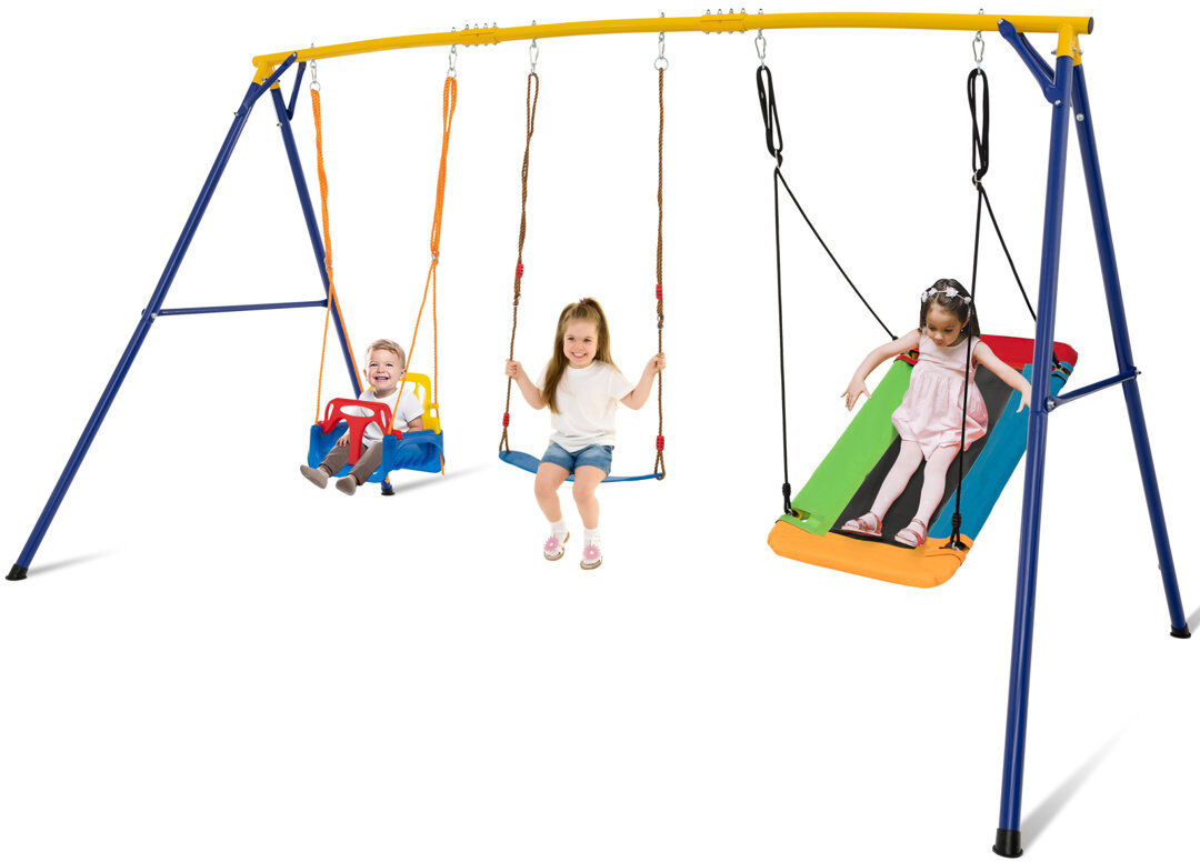 Freeport Park Steel Swing Set 3 Swing(s) Blue 3
