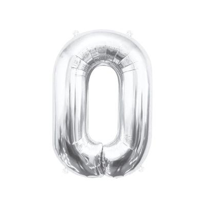 XL Folienballon Zahl 0 silber 85 cm
