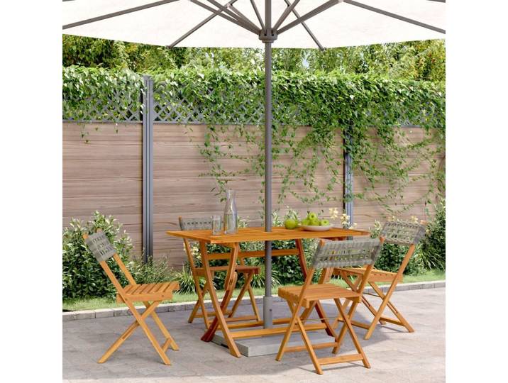 furnicato Gartenstuhl 4er Set Klappstühle Echtholz PE-Rattan 41x52,5x80 cm Grau (4 St), Witterungsbeständige Sitzgruppe, klappbar für Terrasse und Balkon