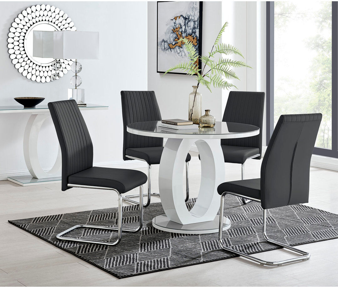 Canora Grey Scottsmoor Modern Halo Seat Round Dining Table Set - 4 Modern Sleek Dining Chairs Black/Grey 75Cm H x 100Cm W x 100 Cm D