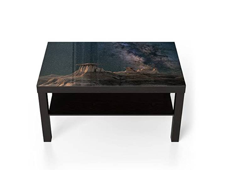 DEQORI Glastisch schwarz groß 90x50 cm Motiv Monumentale Nachthimmel ausgefallener Beistelltisch aus Glas Hochglanz Couchtisch fürs Wohnzimmer moderner Couch Tisch mit Design