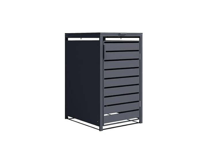BESPACE Mülltonnenbox 1er Valto 240l anthrazit Lamellendesign Mülltonnenverkleidung wetterfest, Unterstand, 240l Mülltonne, feuerverzinkter Stahl, Klappdach, BxTxH: 68x80x116 cm